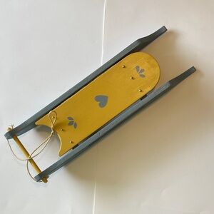 Vintage Winter Scandinavian Nordic Yellow Gray Decorative Sled Ornament Hanging